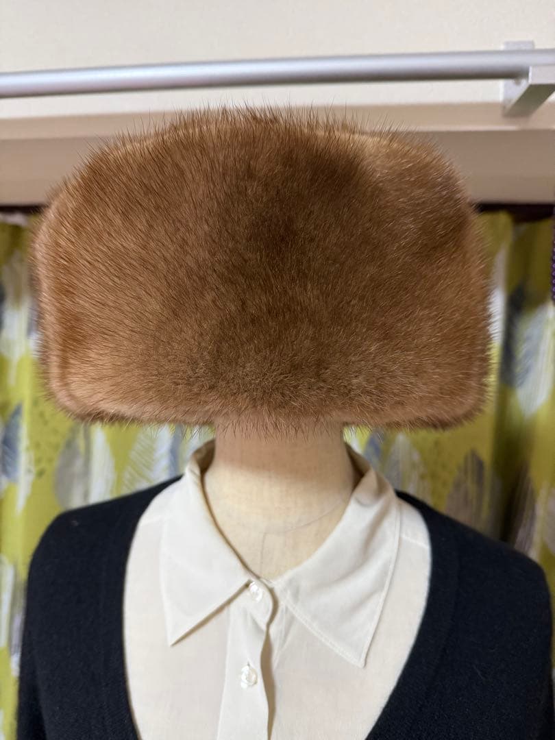 ミンクファー帽子 フライトキャップ ロシア帽 ブラウン 防寒 58cm