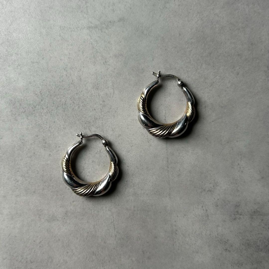 【NA】ヴィンテージ シルバー925 ねじれ フープピアス シルバー×ゴールド ねじれ フープ ピアス ゴールド シンプル シルバー ピアス（フープ