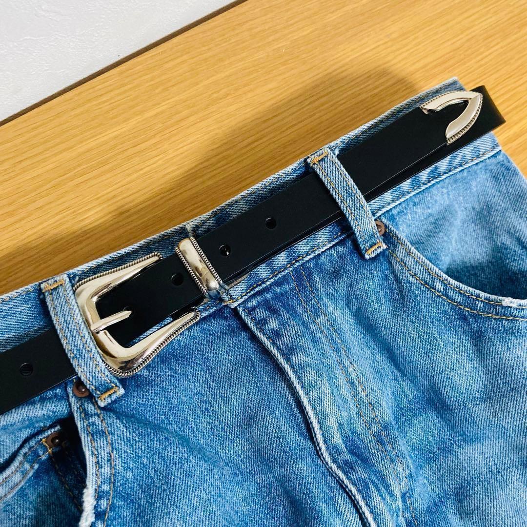 本革 ウエスタンベルト アメカジ ナローベルト ビンテージ レザー細