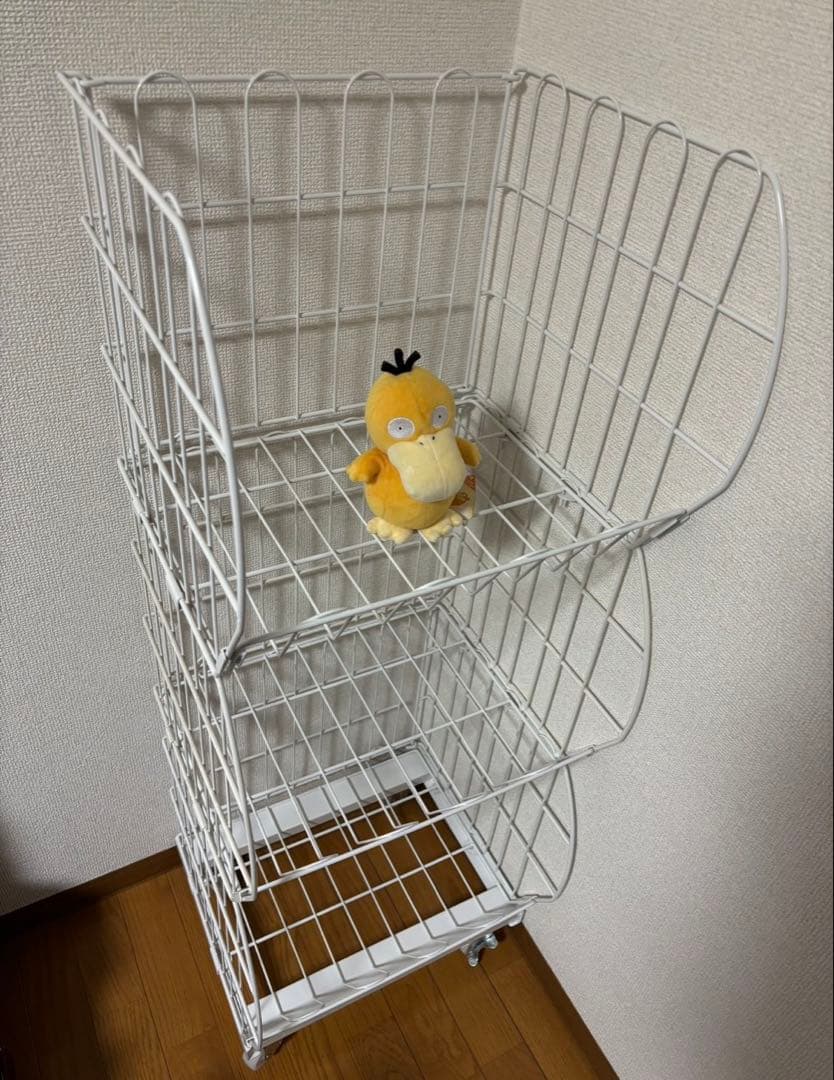 三段ジャンブルバスケット 白 キャスター付き 中古 ワイヤーラック