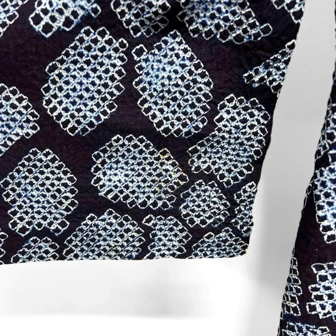 浴衣 有松鳴海絞り 花模様 ネイビー系 着物 054w d - メルカリ