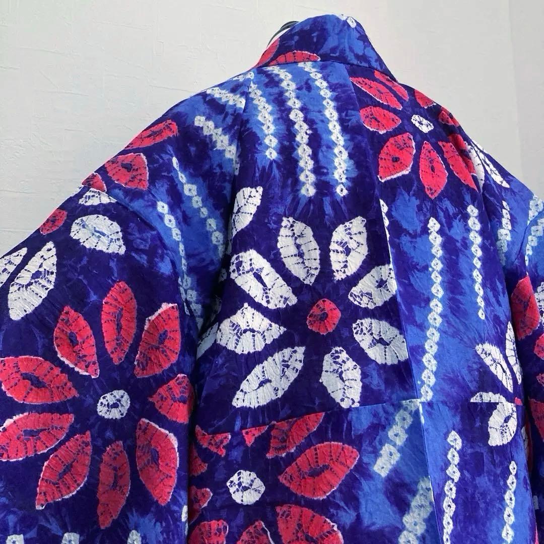 有松絞り　手縫い上質浴衣　レトロな大輪花模様　No.3-66