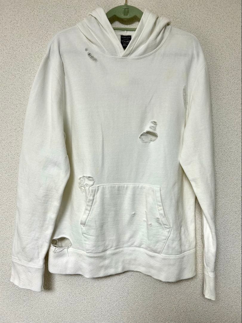 NUMBER (N)INE ナンバーナイン ダメージ パーカー ホワイト L NUMBER (N)INE（ナンバーナイン）の「BLANK GENERATION OVER HOODIE