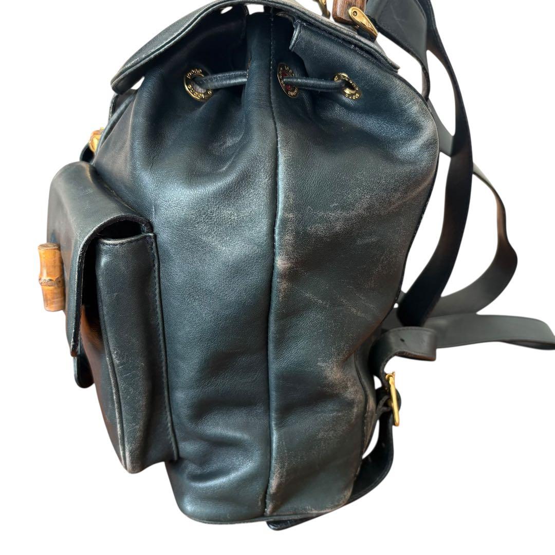 希少色オールドグッチバンブー巾着リュック緑ターンロック本革