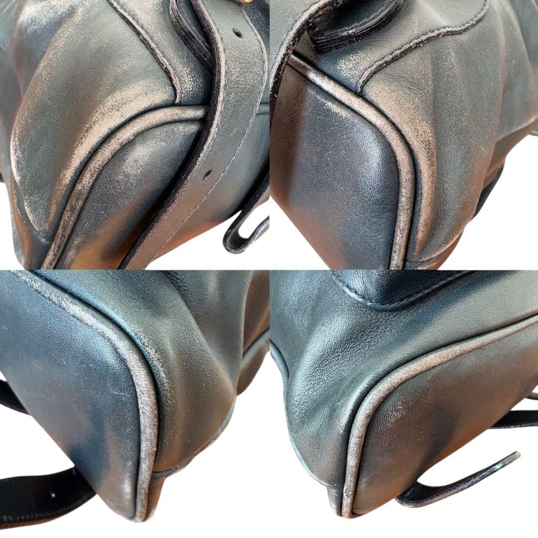 希少色オールドグッチバンブー巾着リュック緑ターンロック本革