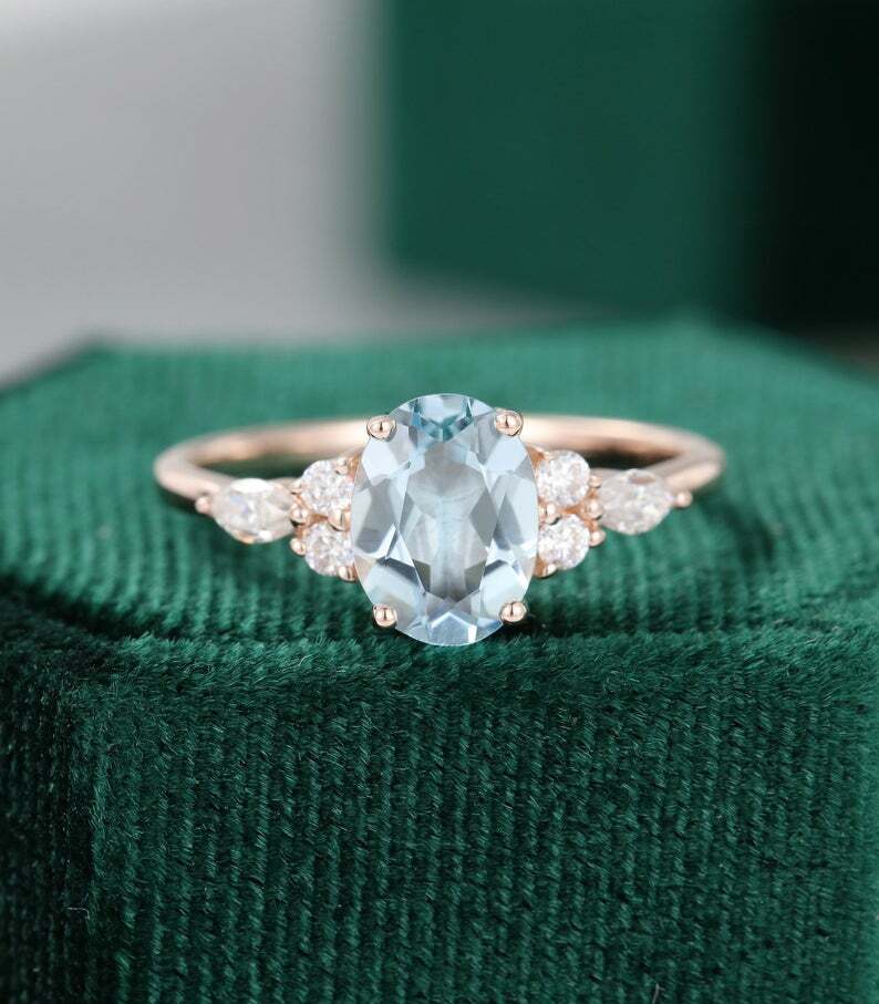 K14 14金 楕円型 オーバルカット アクアマリン リング 指輪 鮮やかな