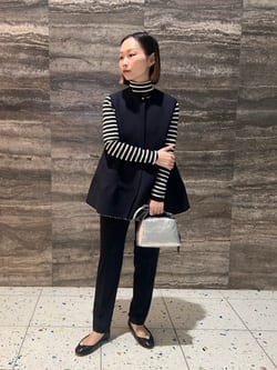 リブ ボーダー タートル ニット