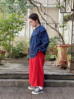 コットンリネンツイルギャザーワイドパンツ TIGRE BROCANTE