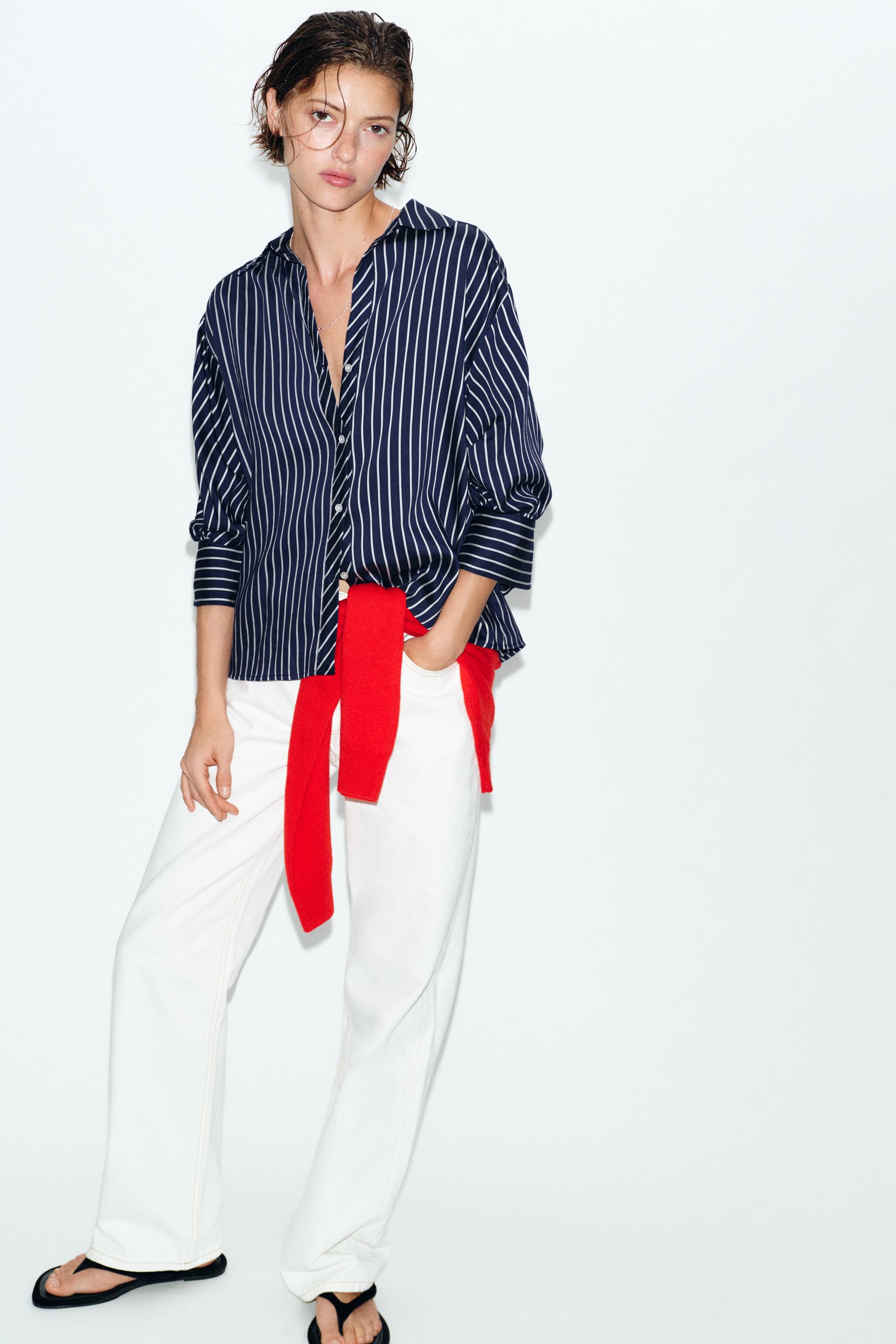 STRIPED BALLOON SLEEVE SHIRT - Navy / White | ZARA United States