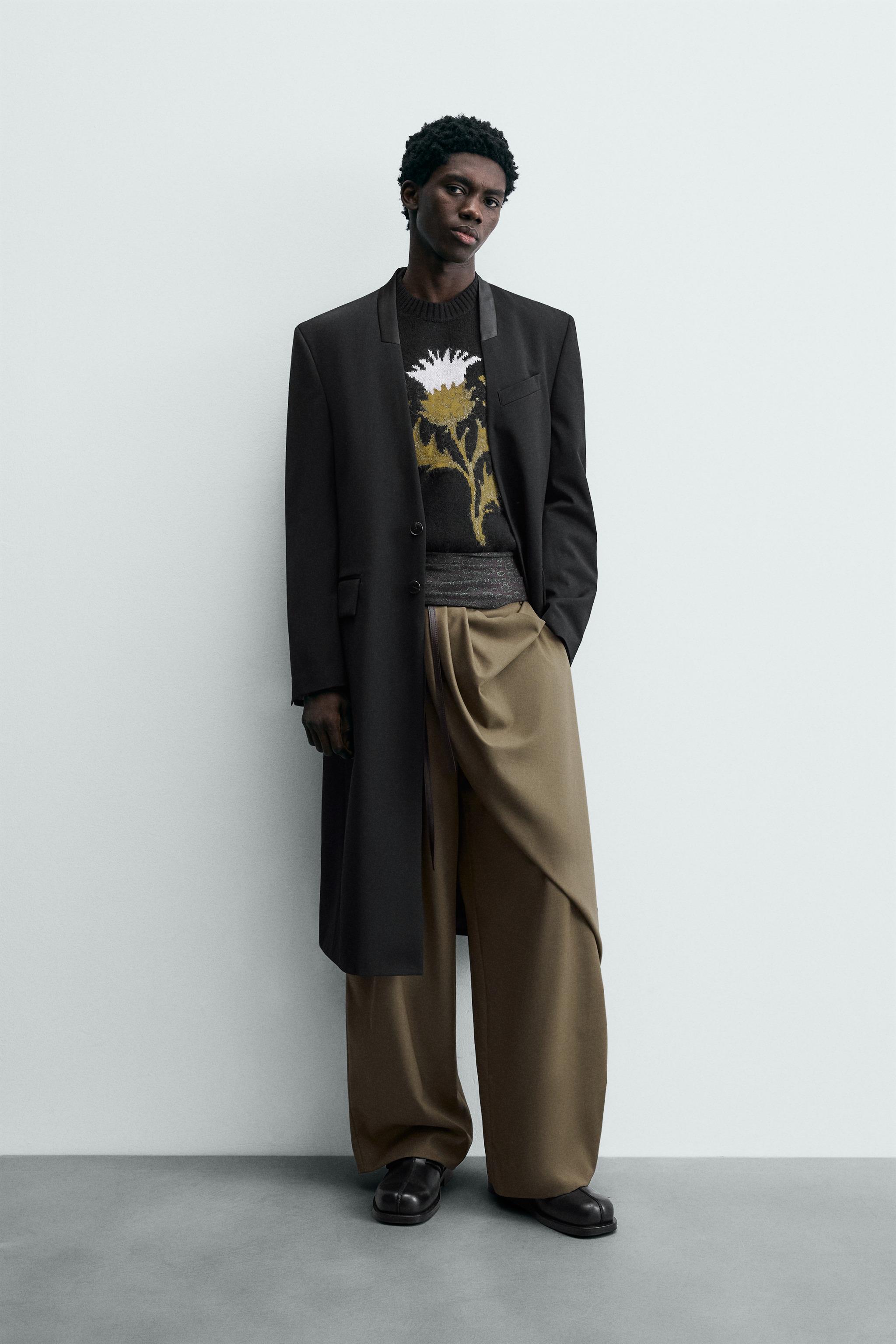 LIMITED EDITION ジャカードストライプフロックコート - ブラック