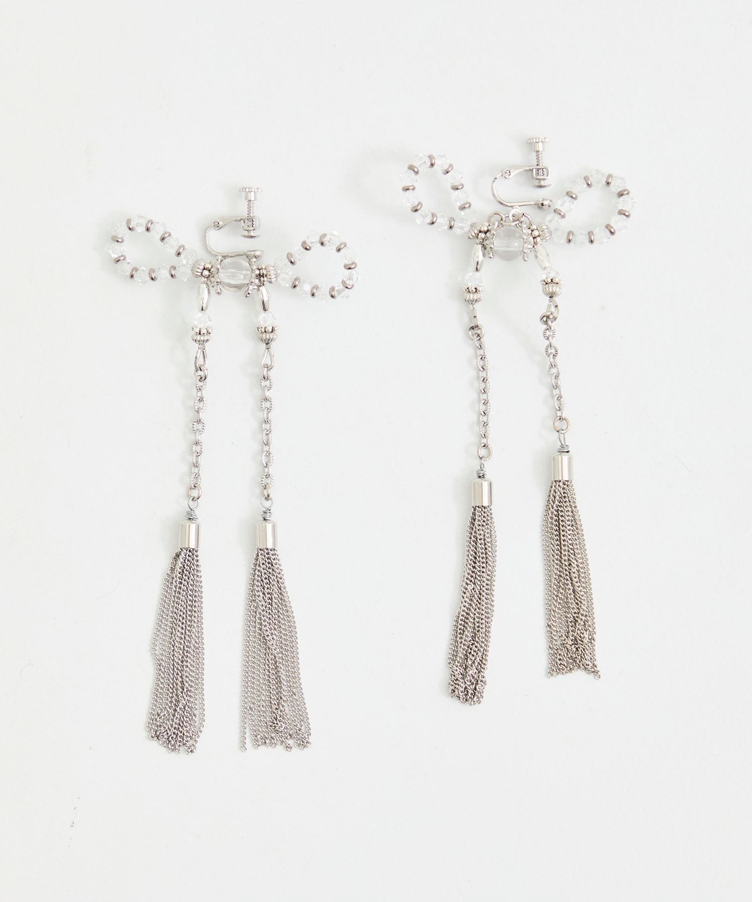 crystal ribbon chain earings(FREE SILVER): tanakadaisuke: WOMENS