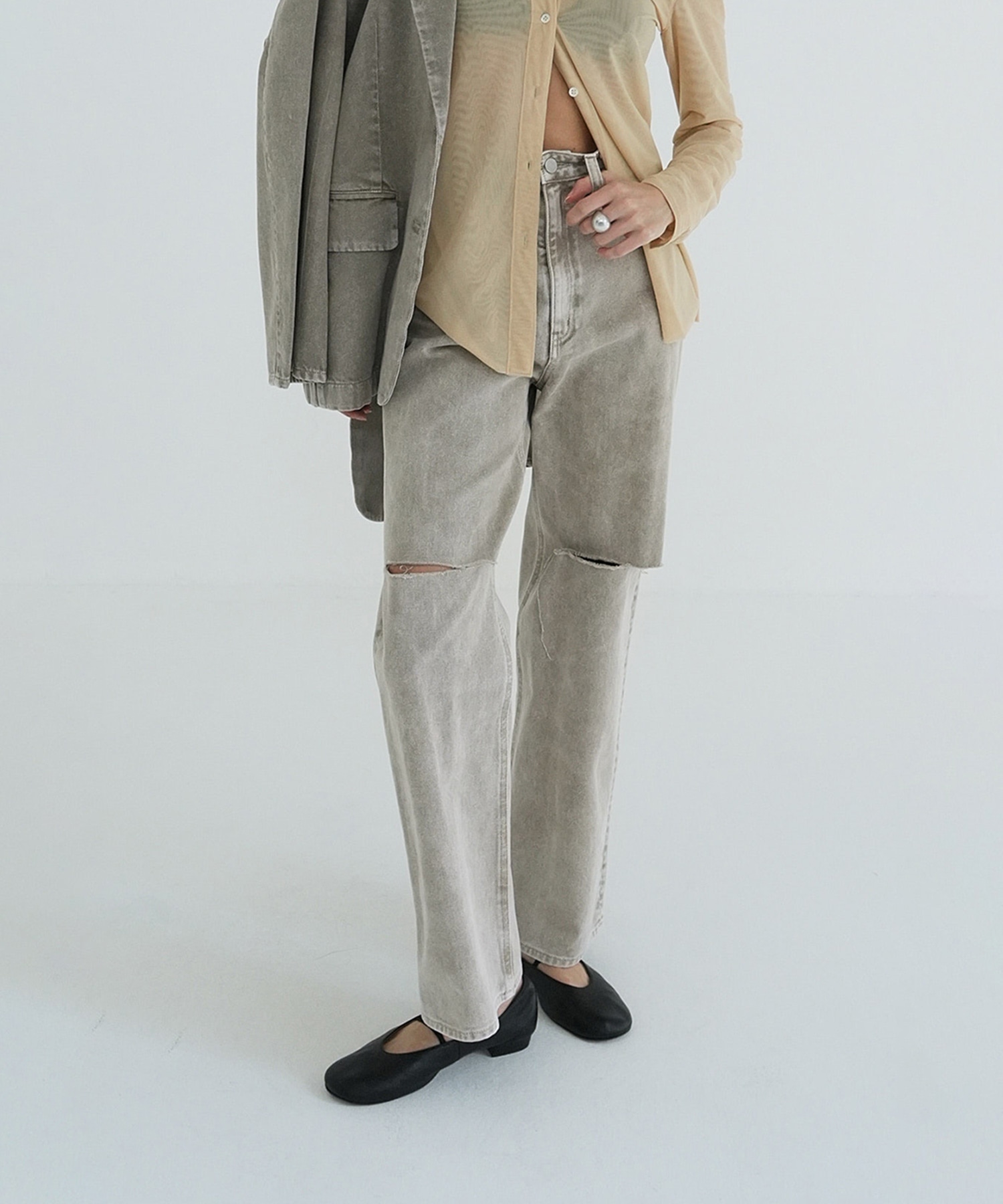 SLASH CUT DENIM PANTS(0 BEIGE): CLANE: WOMENS｜ STUDIOUS ONLINE