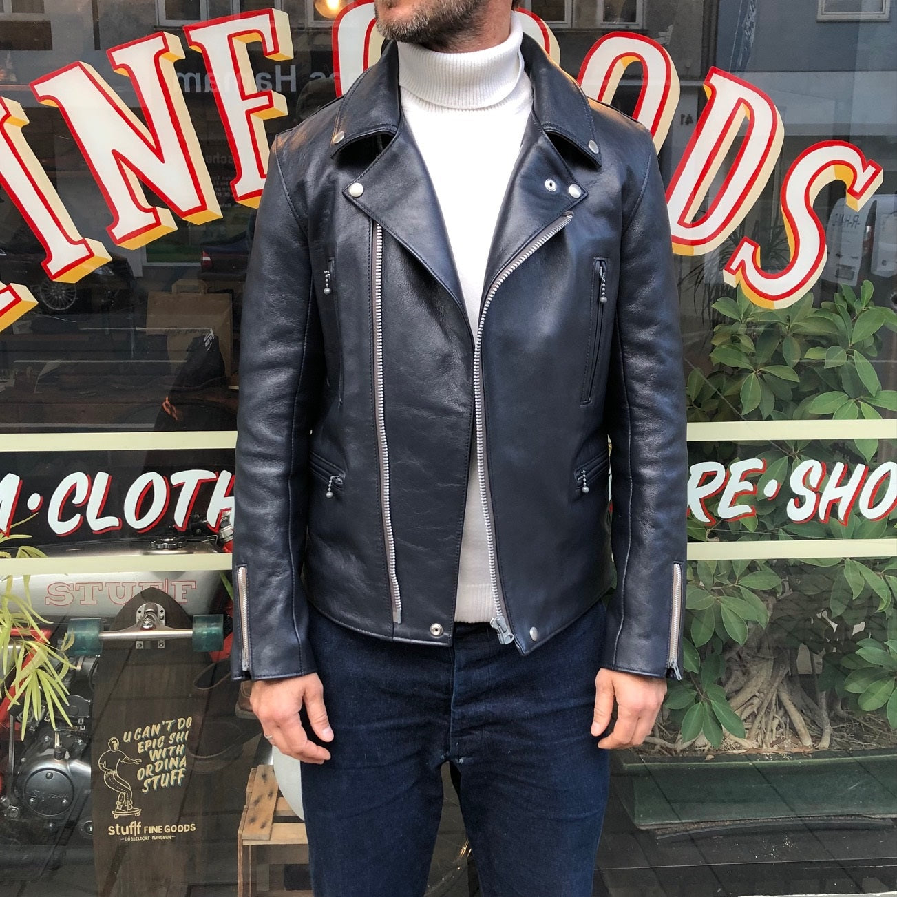 ad-02l double riders jacket (sheep) dark navy | addict clothes