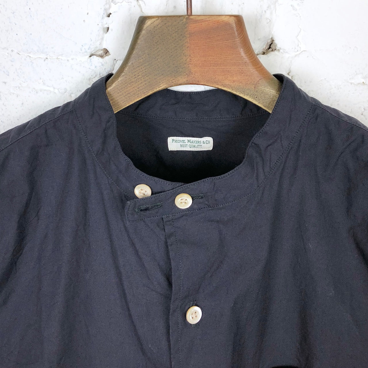 band collar utility shirt ink black | phigvel maker co. | made in