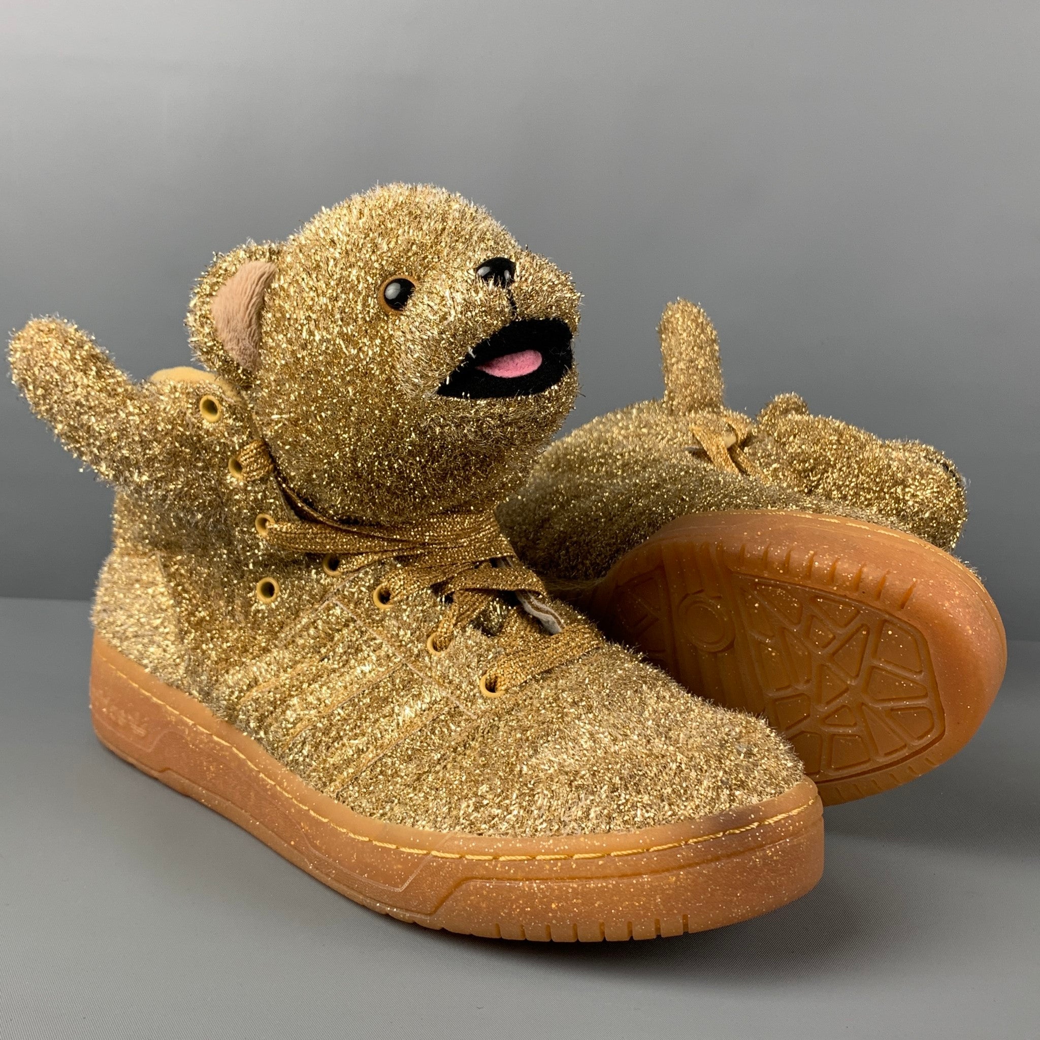 JEREMY SCOTT x ADIDAS Size 11 Tinsel Gold Metallic High Top Bear