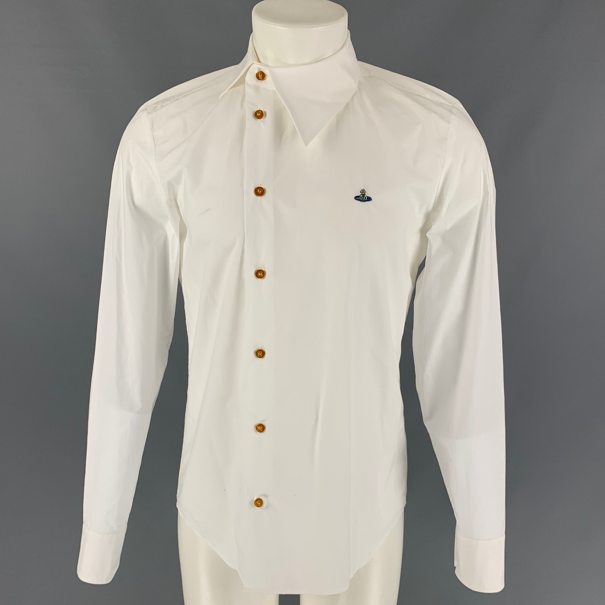 VIVIENNE WESTWOOD MAN Size S White Cotton Asymmetrical Collar Long
