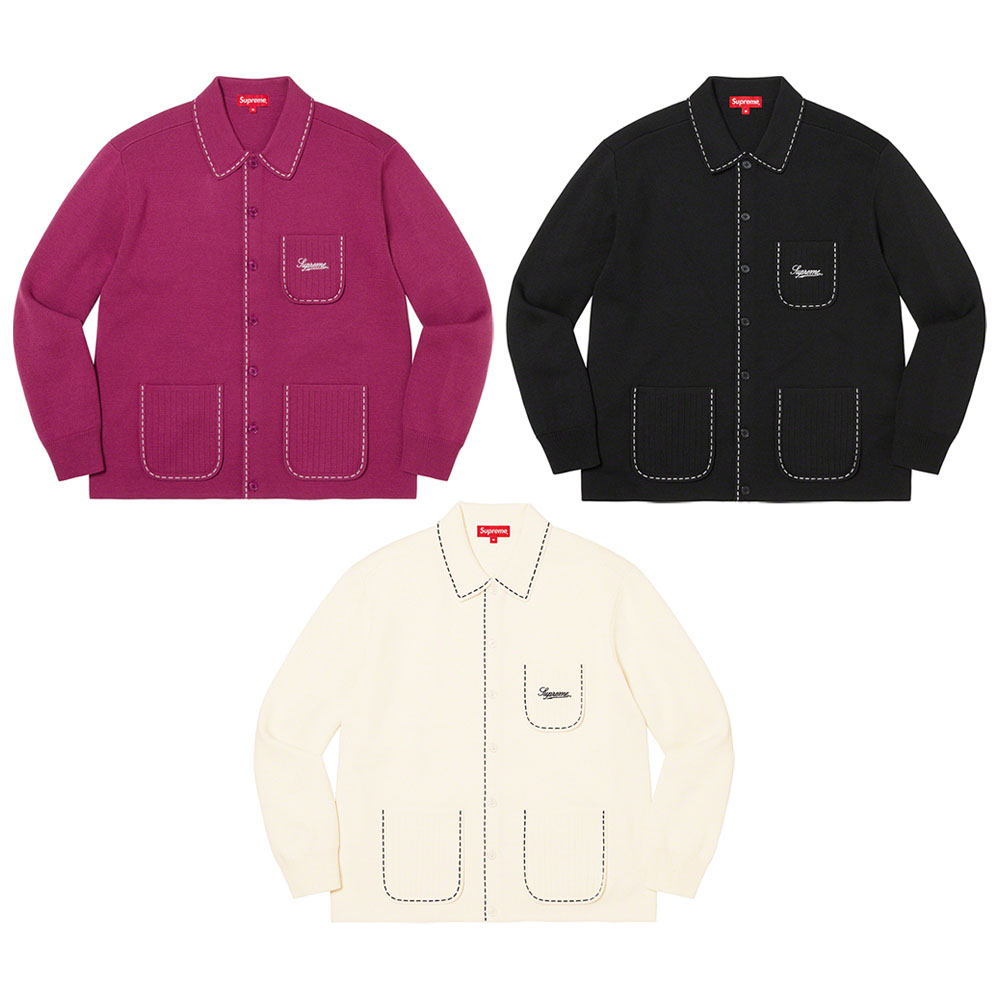 Contrast Stitch Button Up Sweater | Supreme 22fw