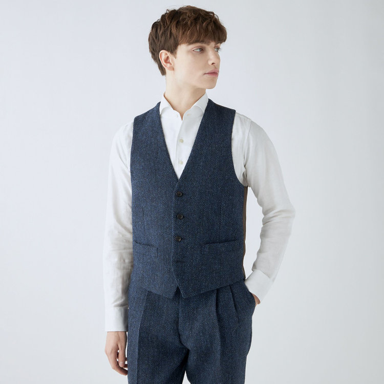 CLASSICO TAPERED】【秋冬】ジレ(ベスト)/ネイビー×チェック+ツイード