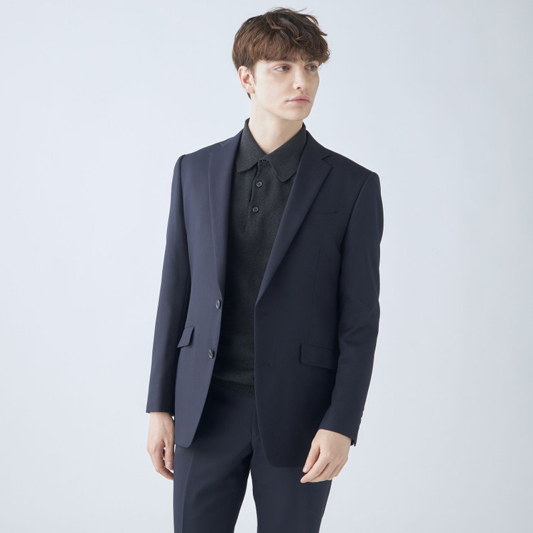 KSW】【年間】2釦シングルスーツ 0タック/ネイビー×シャドーストライプ