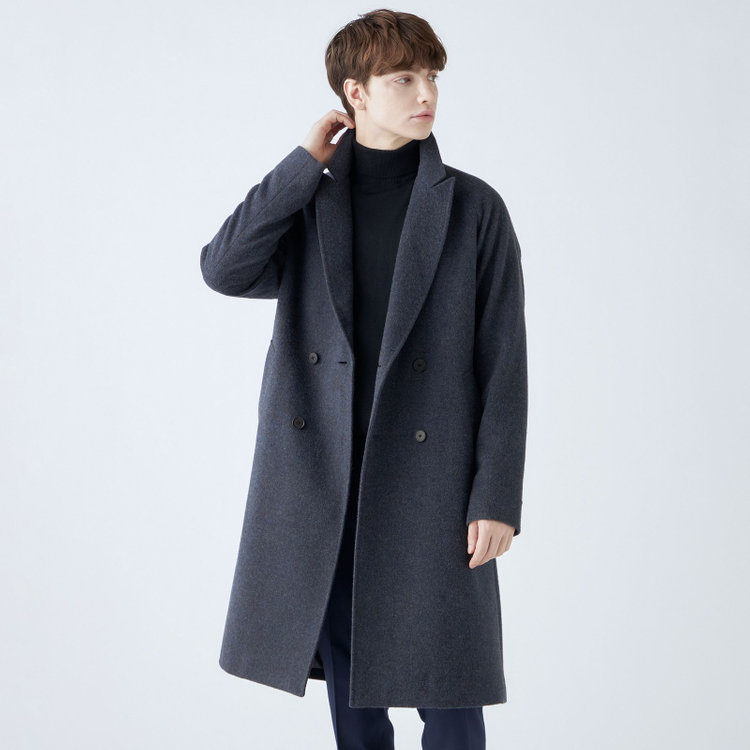 SL】ウールブレンド ラグランダブルチェスターコート/ネイビー/RE