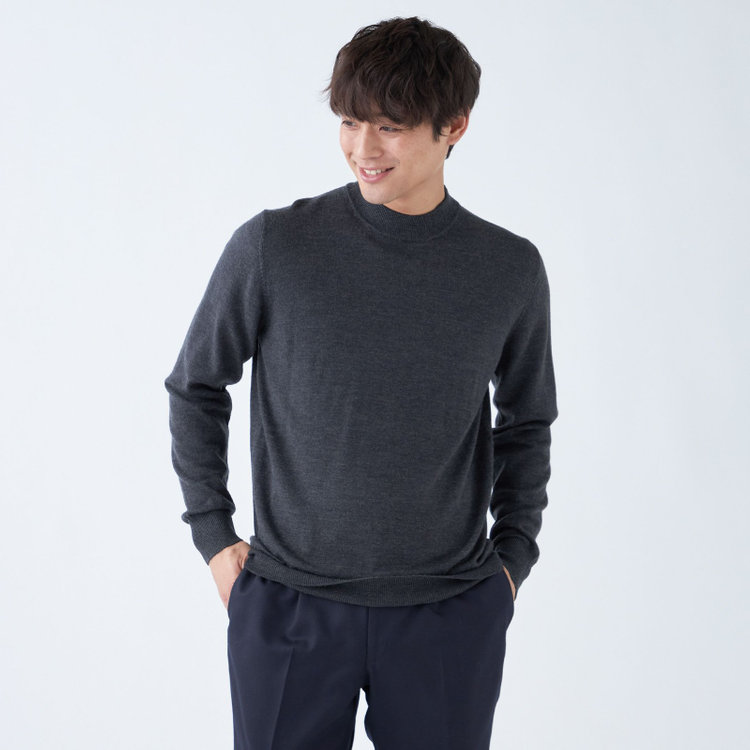 RBC】【秋冬】ウール100%モックネックニットセーター/グレー/ZEGNA