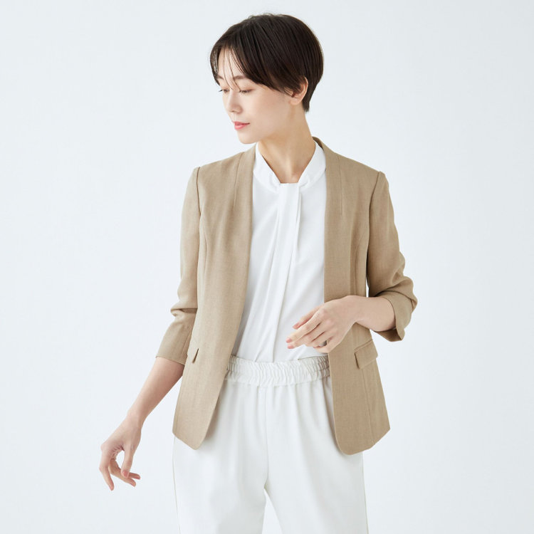 WEB限定/OUTLET】【SL】【春夏】ノーカラー七分袖ジャケット/ベージュ