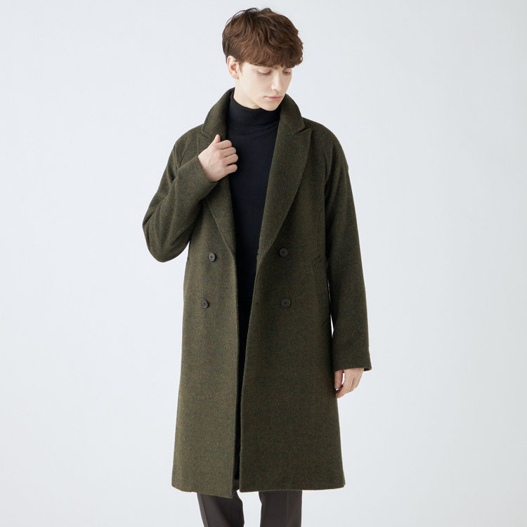 SL】ウールブレンド ラグランダブルチェスターコート/カーキ/RE:NEWOOL