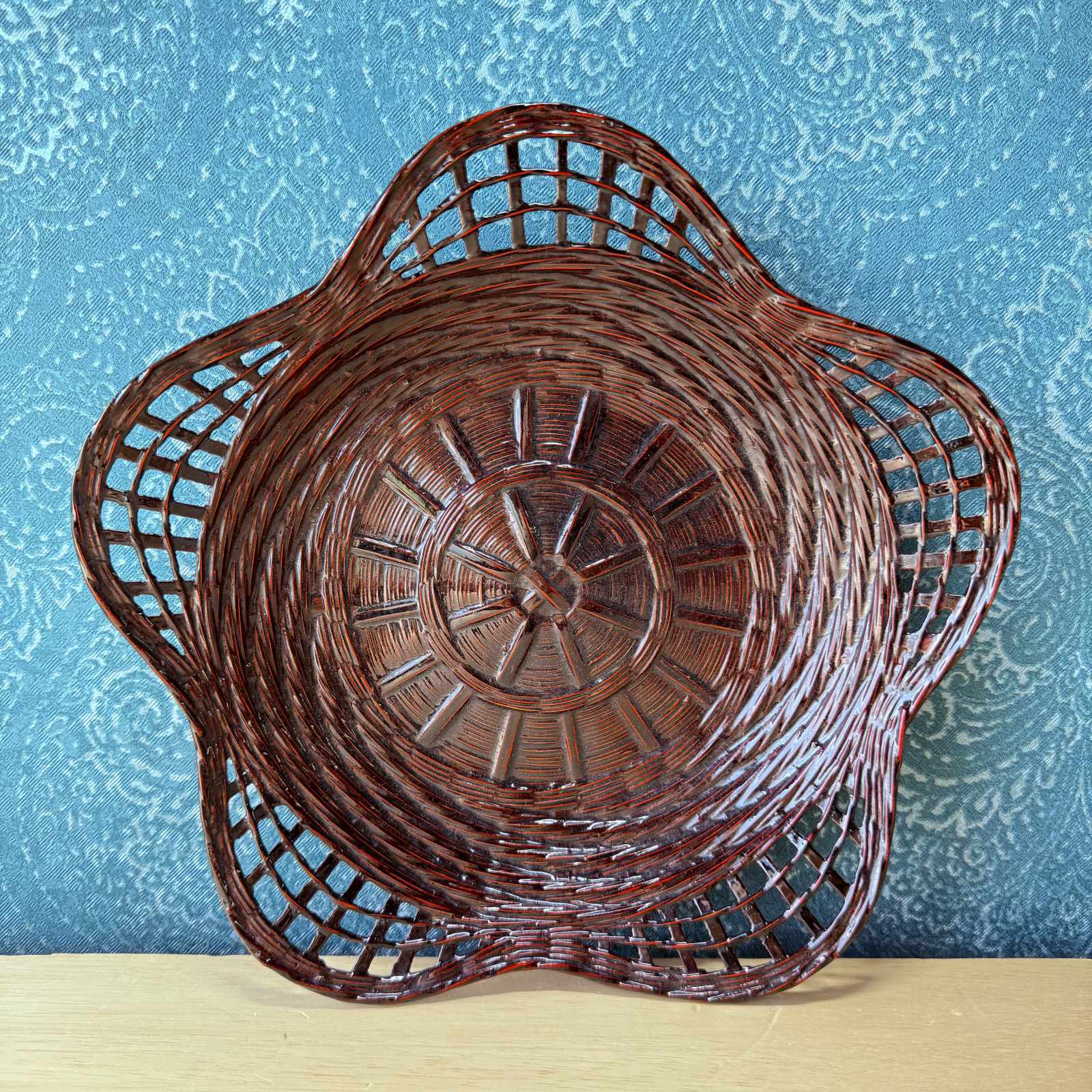 久留米 籃胎漆器 菓子器 花型