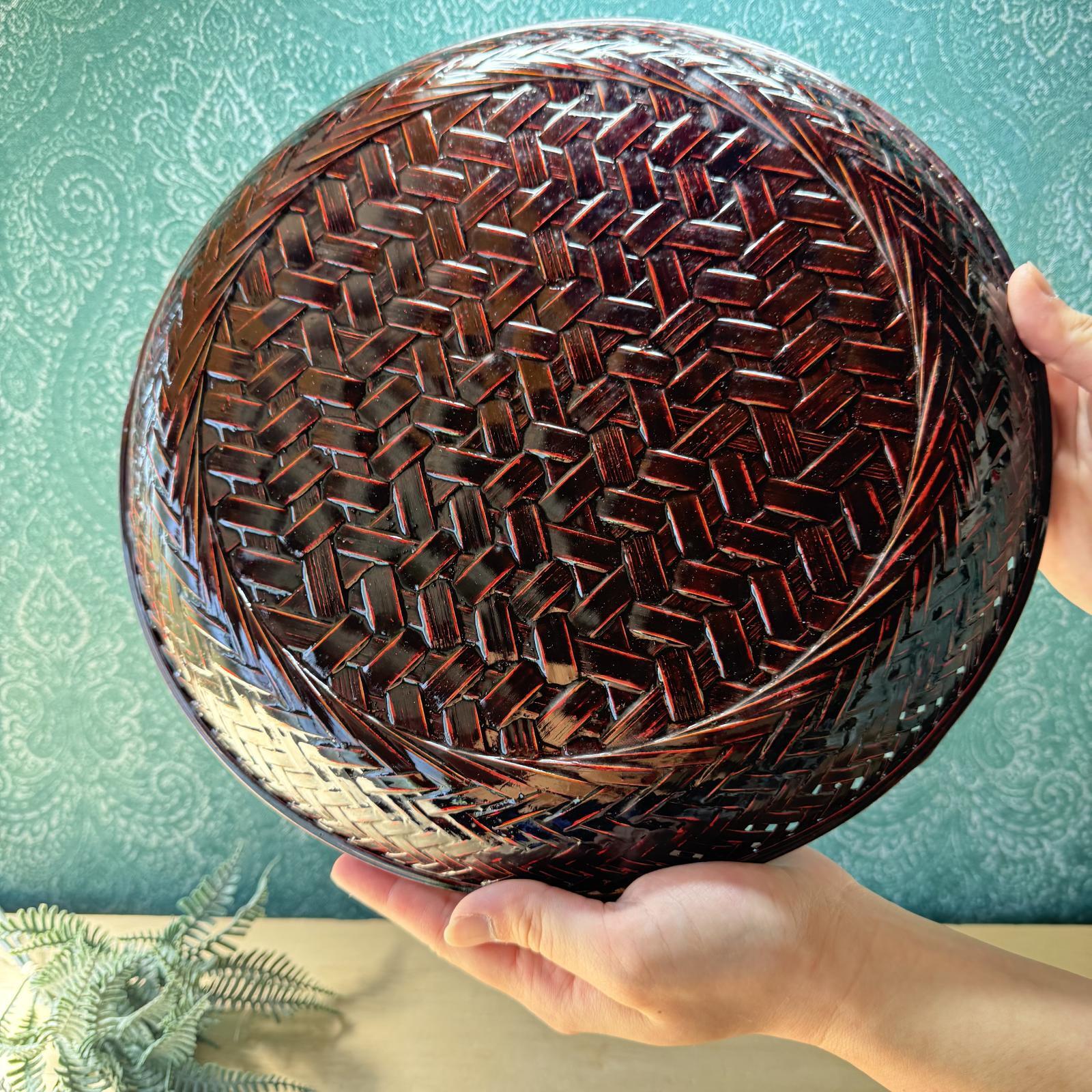 久留米籃胎漆器 丸 漆 透かし 盆