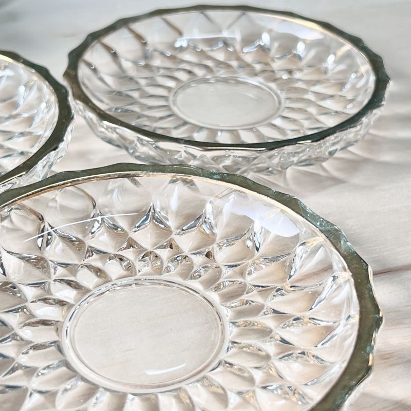 ○ガラス小皿 豆皿コースター カットガラス 金縁 1枚〜